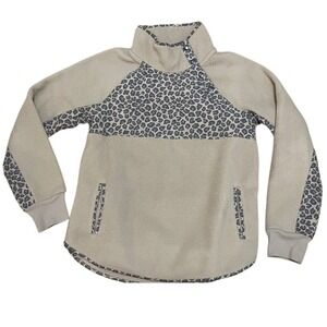 Abercrombie & Fitch Women's Small Pullover Fleece Quarter Snap Tan Leopard Print